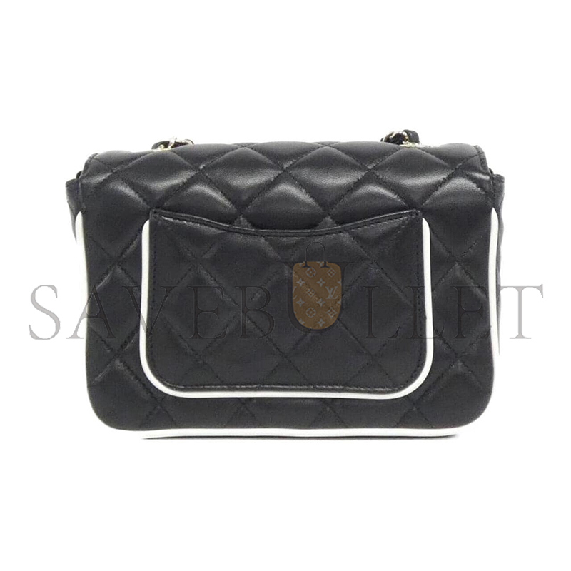 Ch*el black and white flap sheepskin shoulder bag as5151 (15*12*3.5cm)